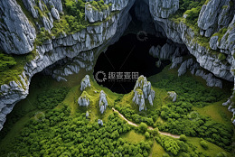 俯瞰自然景观中的巨大洞穴
