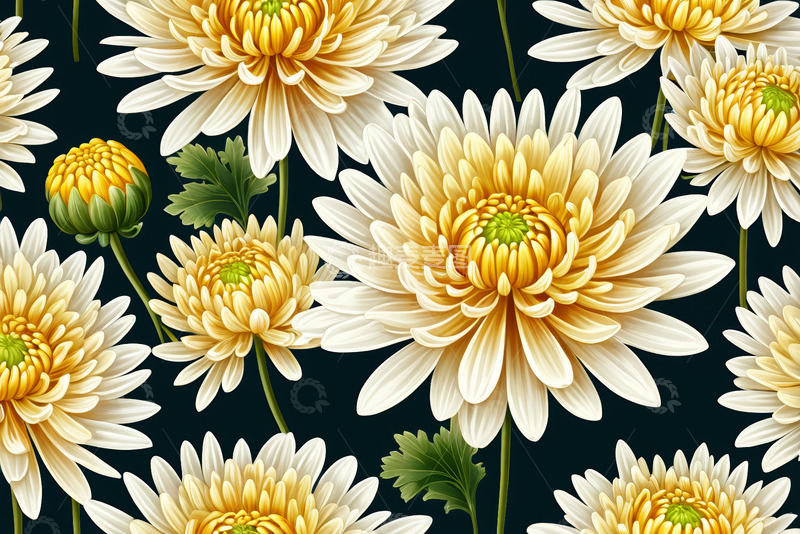 高清大图下载【趣麦麦图】黄色菊花花卉图案