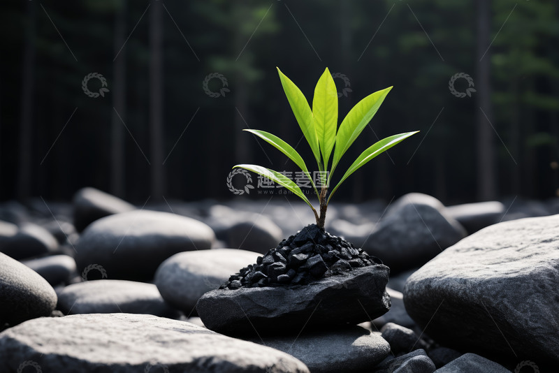 高清大图下载【趣麦麦图】岩石上生长的嫩绿植物