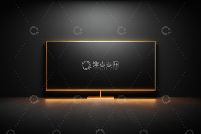 高清大图下载【趣麦麦图】黑色背景下的金色边框电视