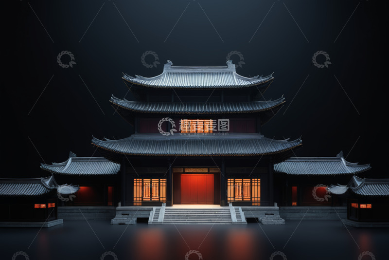 高清大图下载【趣麦麦图】中式传统古建筑夜景
