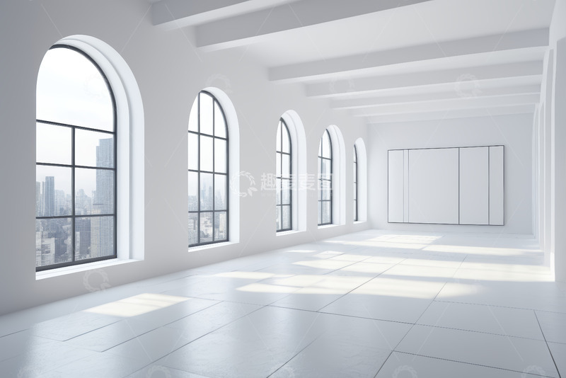 高清大图下载【趣麦麦图】带拱形窗的白色空旷室内空间