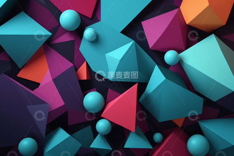 高清大图下载【趣麦麦图】多彩多边形与球体抽象背景