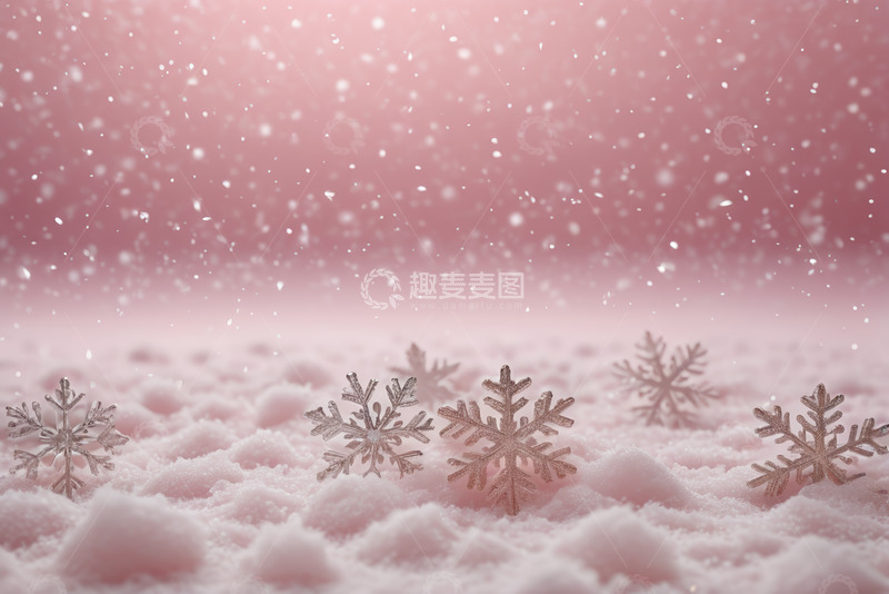 高清大图下载【趣麦麦图】粉色背景雪花雪景画面