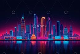 霓虹灯光下的城市天际线