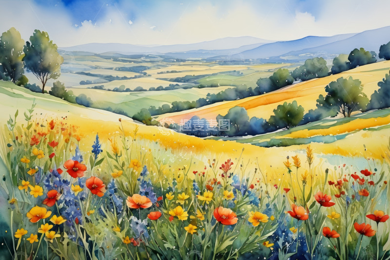 高清大图下载【趣麦麦图】田野间多彩花卉与自然风光