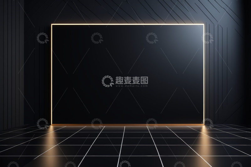 高清大图下载【趣麦麦图】黑色背景带发光边框展示空间