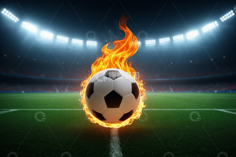 高清大图下载【趣麦麦图】足球赛场燃烧的足球