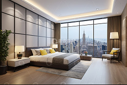 现代卧室搭配城市景观视野