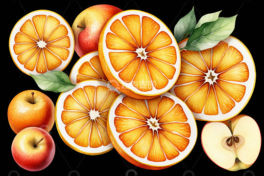 橙子苹果组合插画