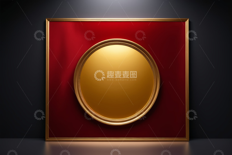 高清大图下载【趣麦麦图】红底金色边框装饰画