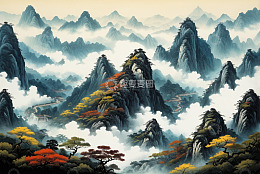 中国风山水云雾景观素材