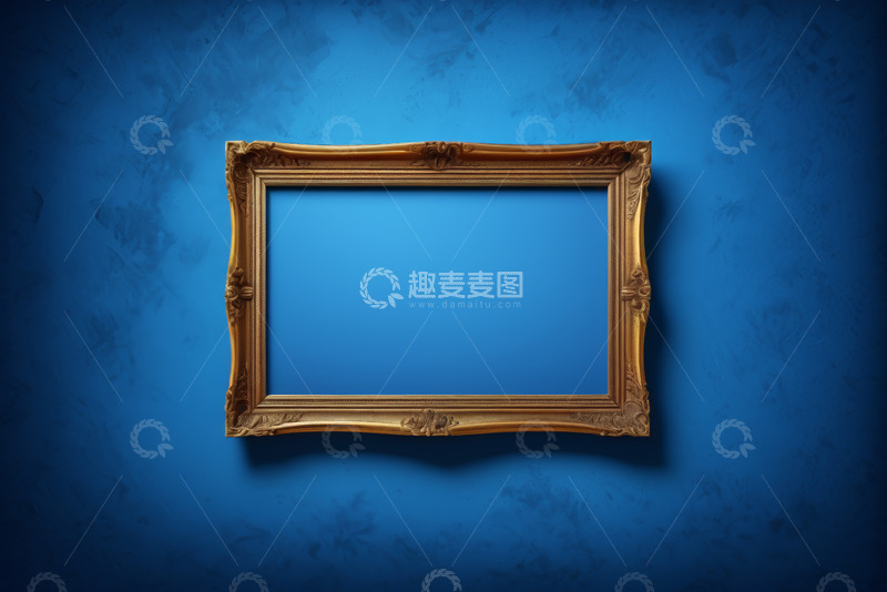 高清大图下载【趣麦麦图】蓝色背景上的金色装饰画框架