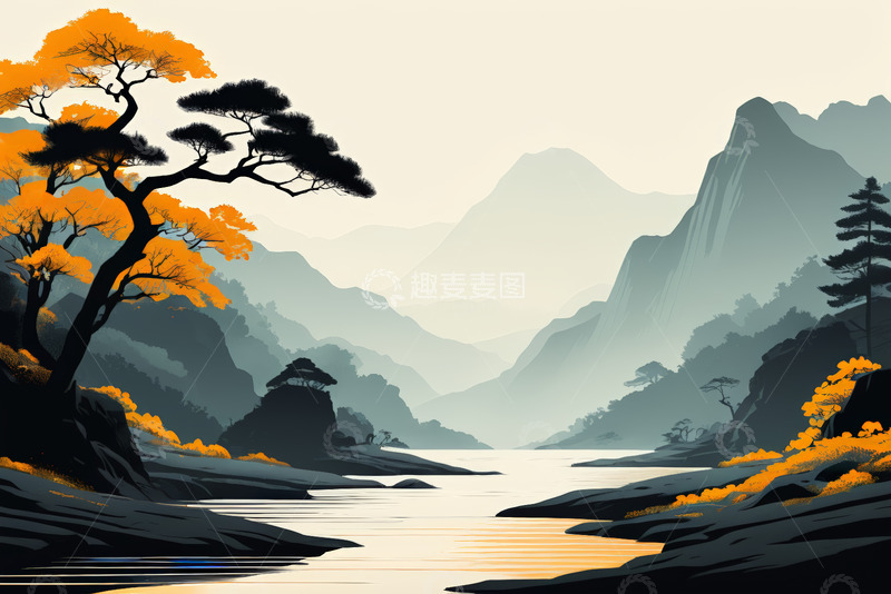 高清大图下载【趣麦麦图】山水间秋景自然风光