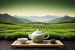 茶园前的茶具静物