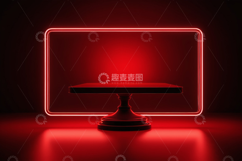 高清大图下载【趣麦麦图】红色发光框架下的展示台