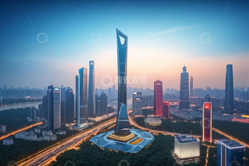 高清大图下载【趣麦麦图】城市高楼建筑群鸟瞰全景