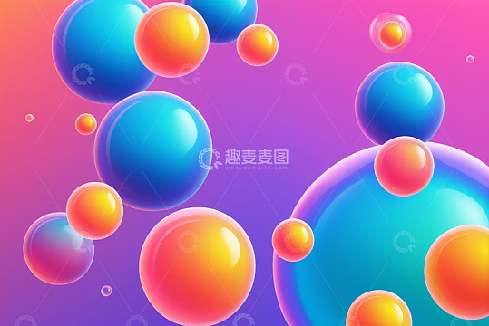彩色渐变背景上的立体圆球