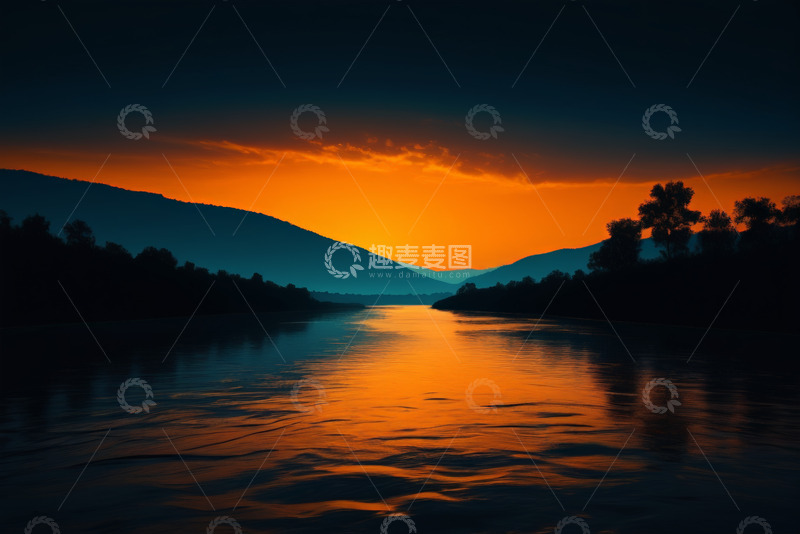 高清大图下载【趣麦麦图】河流畔的日落自然风光