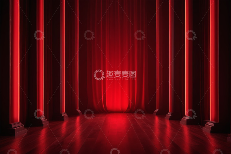 高清大图下载【趣麦麦图】红色幕布舞台背景