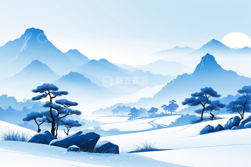 高清大图下载【趣麦麦图】蓝调雪景山林自然风光
