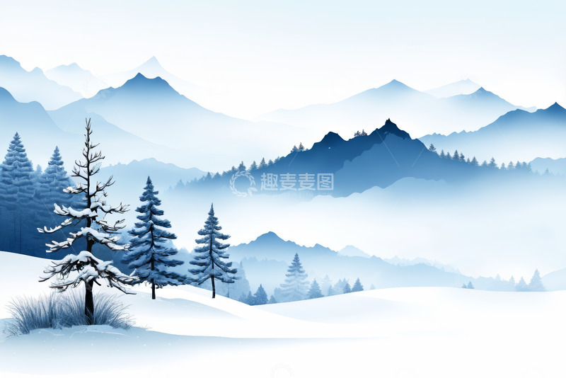 高清大图下载【趣麦麦图】雪景山林松树自然风光