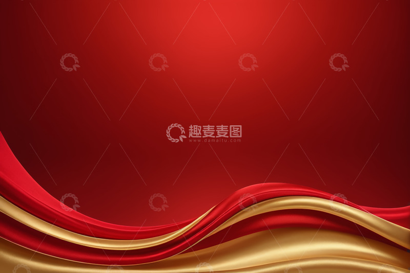 高清大图下载【趣麦麦图】红色背景金红绸带素材