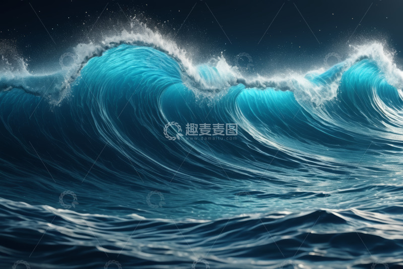 高清大图下载【趣麦麦图】蓝色大海翻涌的波浪
