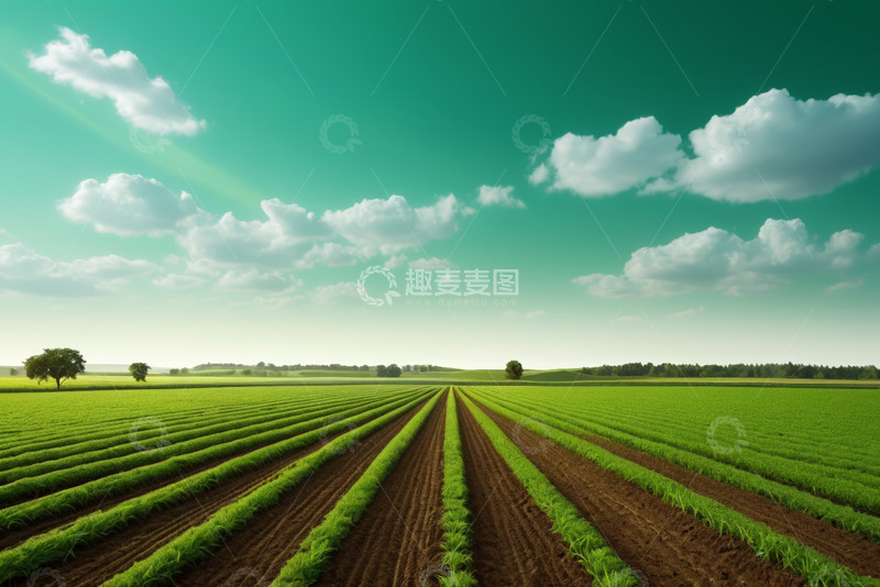 高清大图下载【趣麦麦图】绿色农田与蓝天白云风景