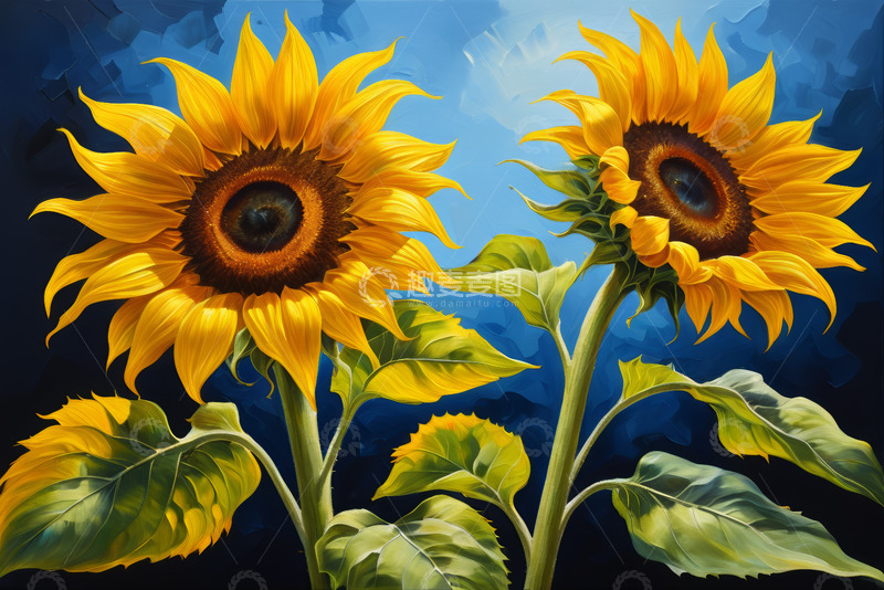 高清大图下载【趣麦麦图】两朵向日葵插画