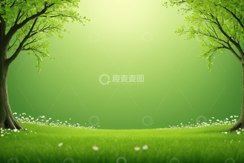 高清大图下载【趣麦麦图】绿意盎然的户外草地与树木