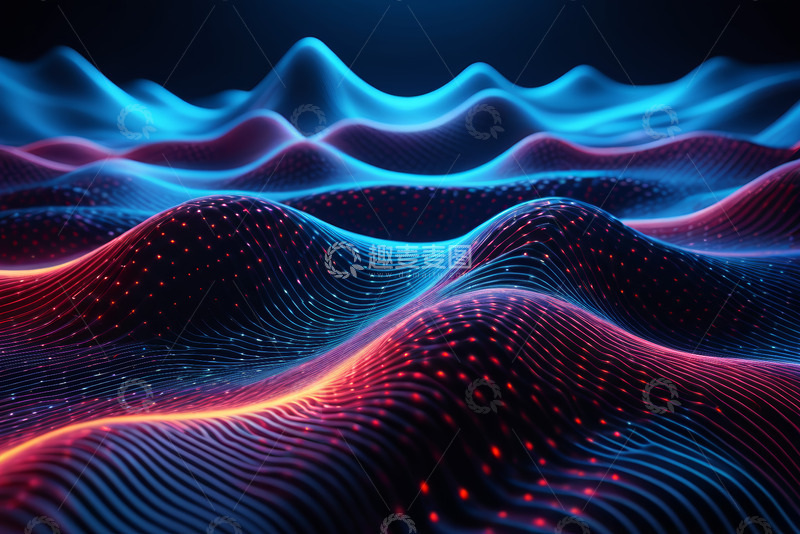 高清大图下载【趣麦麦图】红蓝渐变抽象波浪数字背景