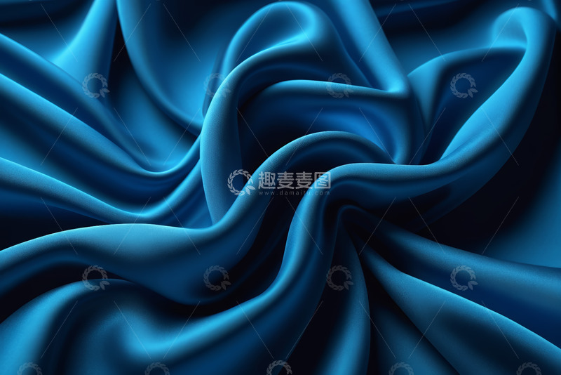 高清大图下载【趣麦麦图】蓝色丝绸织物波浪纹理