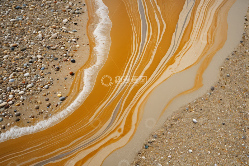 高清大图下载【趣麦麦图】沙滩上流淌的黄色水流景观