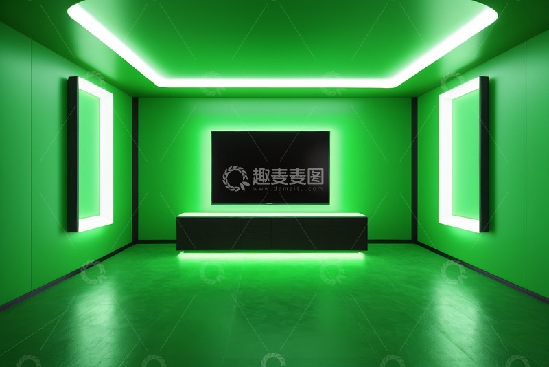高清大图下载【趣麦麦图】绿色室内空间带电视展示场景