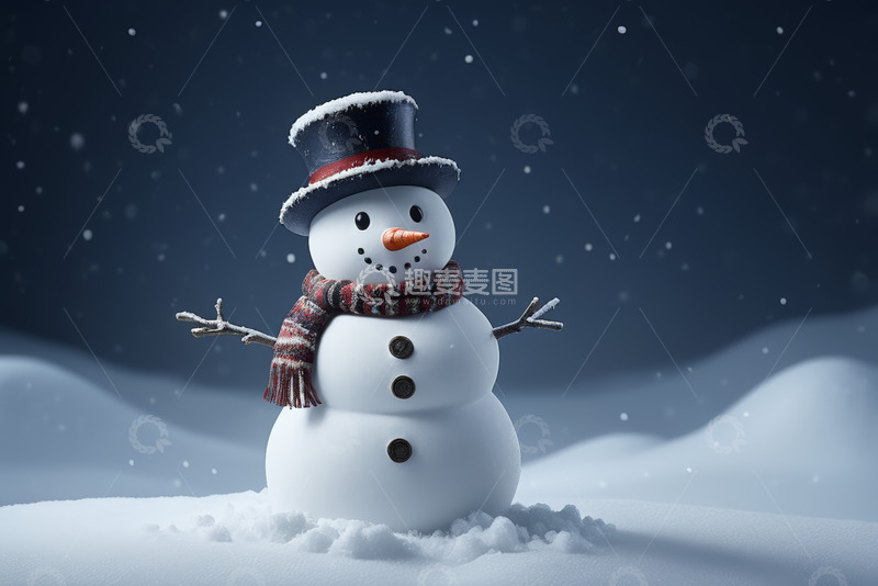高清大图下载【趣麦麦图】戴帽围巾雪人雪景