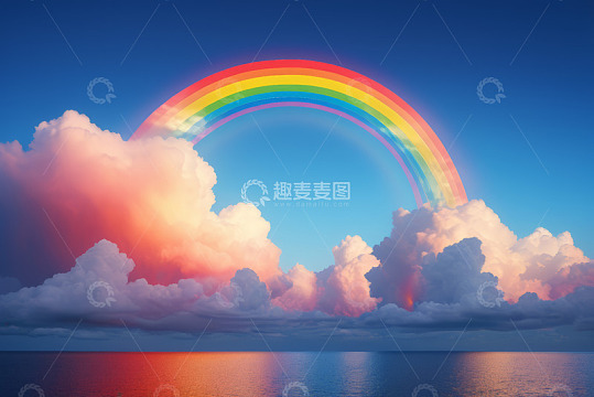 海面上方彩虹与云朵景观