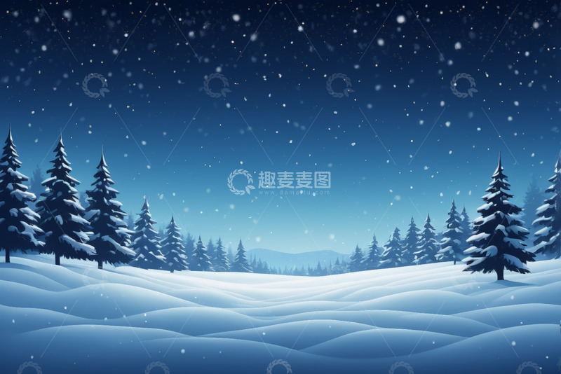 高清大图下载【趣麦麦图】雪夜森林雪景自然风光素材