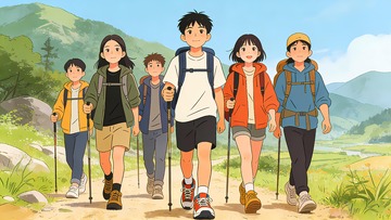 一群年轻人徒步旅游