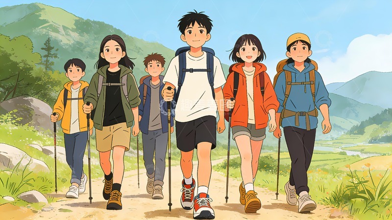 高清大图下载【趣麦麦图】一群年轻人徒步旅游