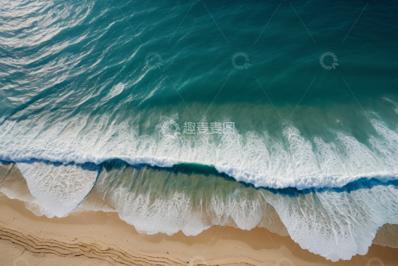 高清大图下载【趣麦麦图】俯瞰海浪拍打沙滩景象