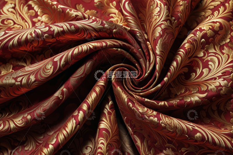 高清大图下载【趣麦麦图】红金花纹织物特写
