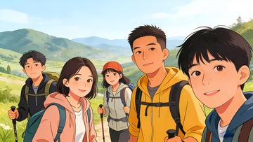 几个徒步旅游的年轻人