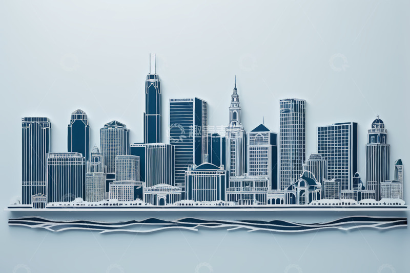 高清大图下载【趣麦麦图】剪纸风格现代城市建筑群