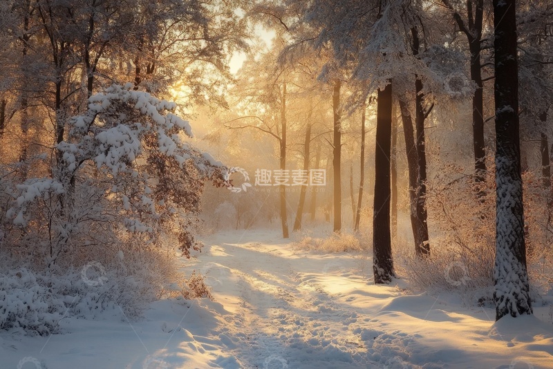 高清大图下载【趣麦麦图】冬季落雪的森林美景