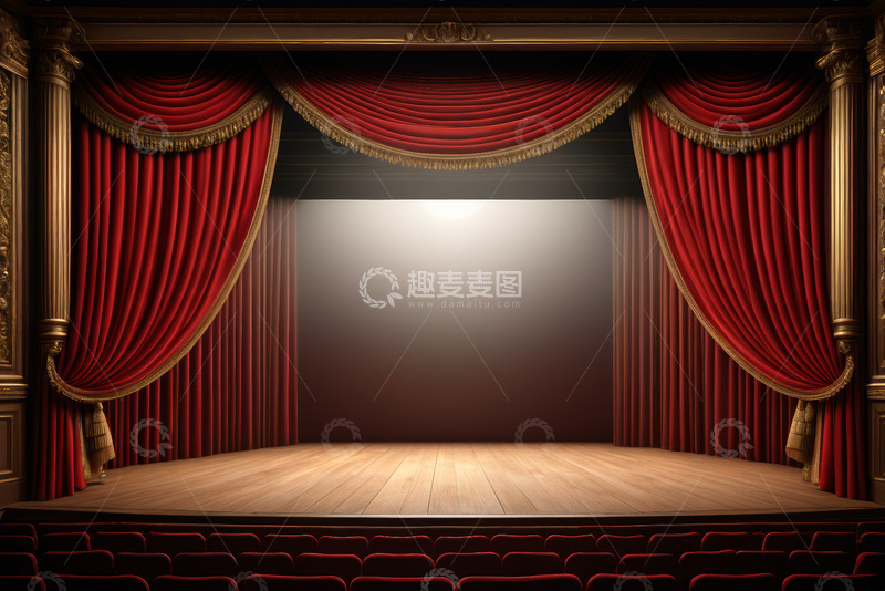 高清大图下载【趣麦麦图】剧院舞台红色幕布场景
