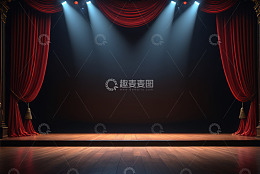 剧院舞台红色幕布与聚光灯