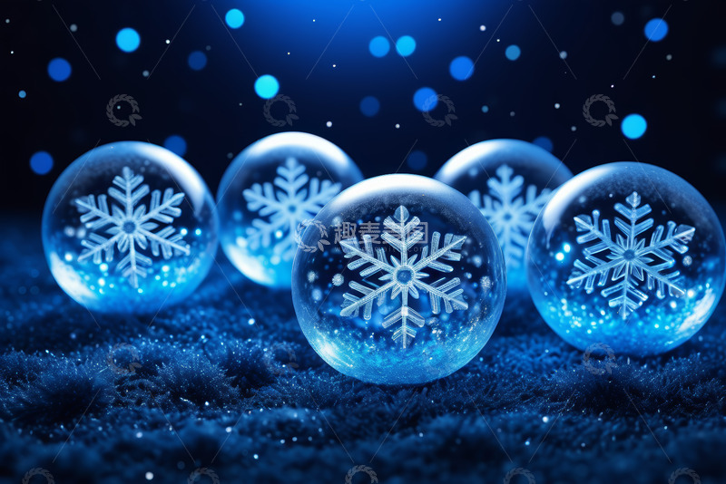 高清大图下载【趣麦麦图】雪花图案玻璃球装饰特写
