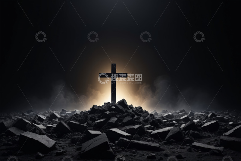 高清大图下载【趣麦麦图】废墟上的十字架暗光背景