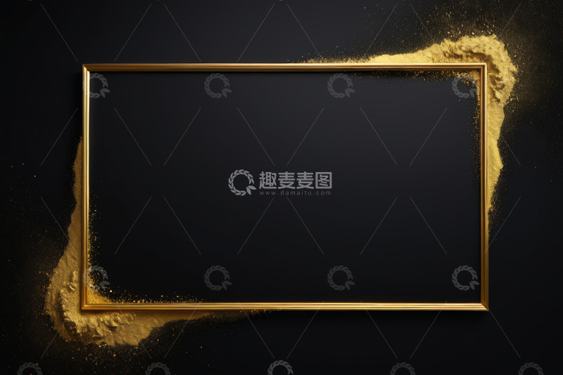 高清大图下载【趣麦麦图】黑色背景金色框架装饰素材